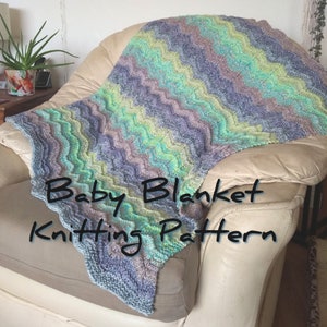 Ocean Ripple Baby Blanket easy knitting pattern, marled effect
