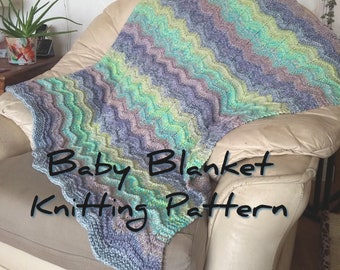 Ocean Ripple Baby Blanket easy knitting pattern, marled effect