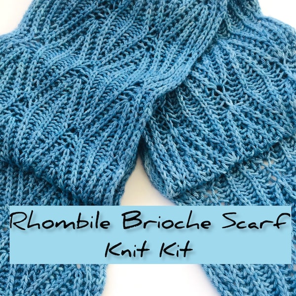 Cozy Brioche Scarf Knit Kit with Hand dyed Merino Silk Yarn - Luxe Yarn Craft Experience