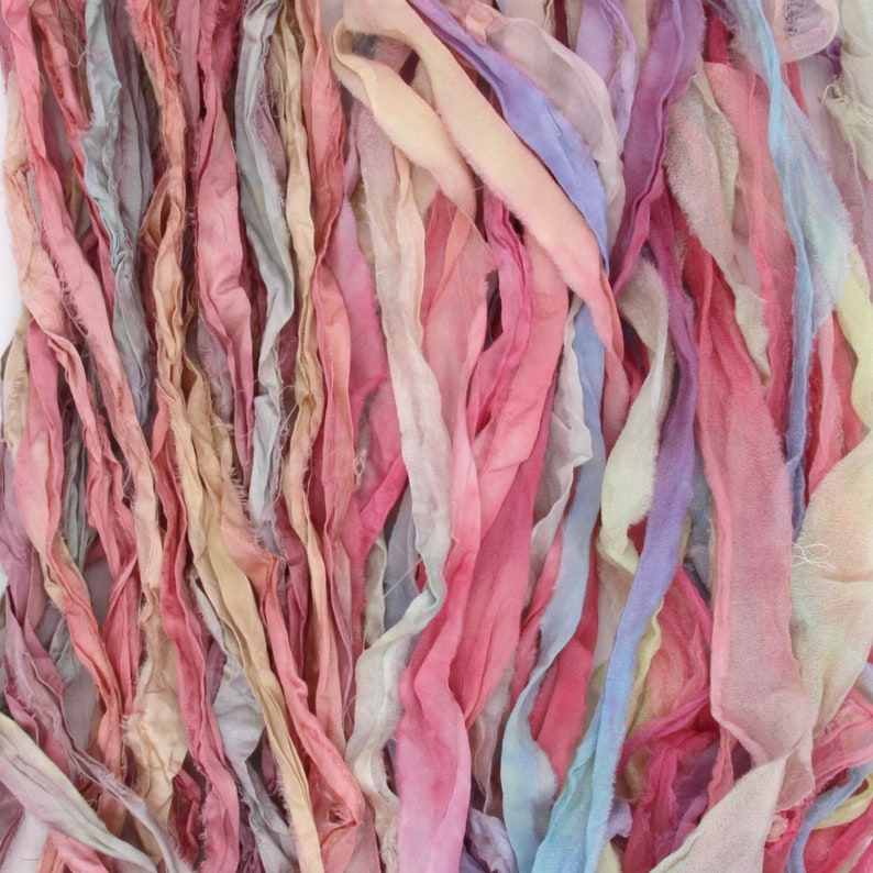 Unicorn Clouds, hand dyed recycled silk ribbon chiffon, sari & heavy chiffon image 2