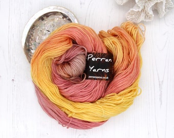 4ply Bright, superwash merino tencel yarn hand dyed in shade Caramel Sun