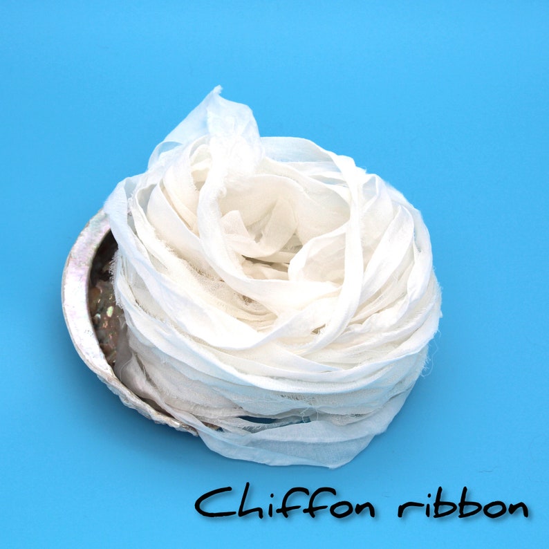 Recycled undyed sari or chiffon silk ribbon image 3