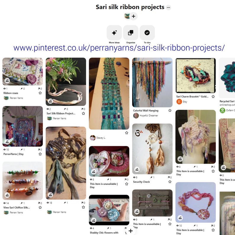 Recycled sari silk ribbon project ideas Pinterest board at https://uk.pinterest.com/perranyarns/sari-silk-ribbon-projects/