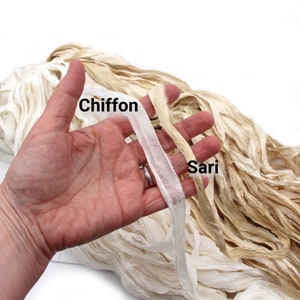 Recycled undyed sari or chiffon silk ribbon image 5