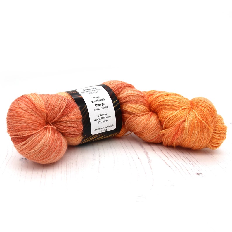 2ply Bright Lace tencel merino yarn handdyed in shade Burnished Orange image 4