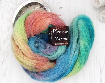 Unicorn Clouds, hand dyed boucle alpaca laceweight yarn