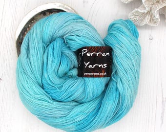 Seafoam, hand-dyed laceweight merino silk yarn with silver sparkle