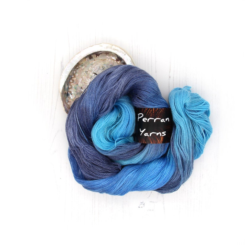 Ocean Blue, hand dyed 2 ply Bright Lace tencel merino yarn image 3