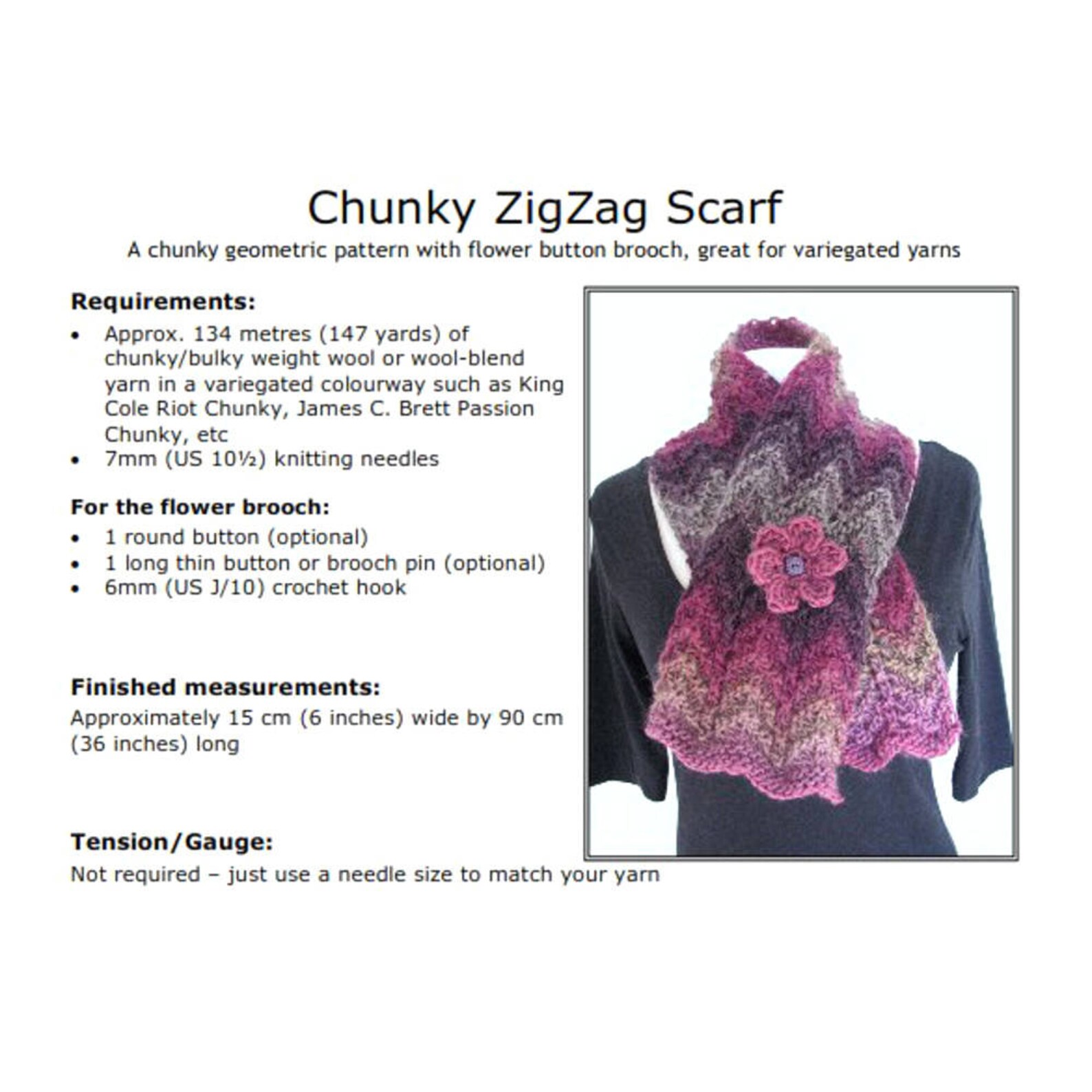 Chunky knit scarf pattern pdf zig zag bulky scarf wave Etsy