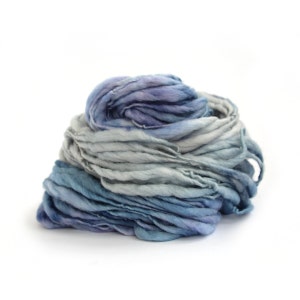 Thick and thin wool handdyed mega chunky slub pure wool, dread falls knitting crochet Perran Yarns denim blue super bulky felting yarn