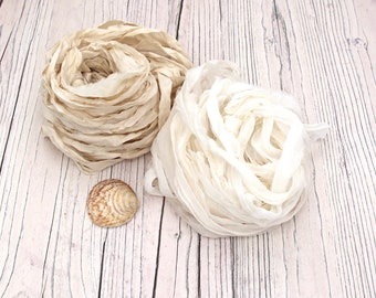 Recycled undyed sari or chiffon silk ribbon