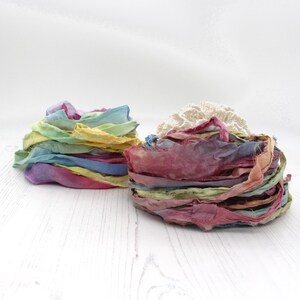 Unicorn Clouds, hand dyed recycled silk ribbon - chiffon, sari & heavy chiffon