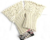 Lace knit cuffs, made to order knitted handwarmers, wedding gloves, bridal accessories, prom mitts, ivory cream victorian style wristwarmers