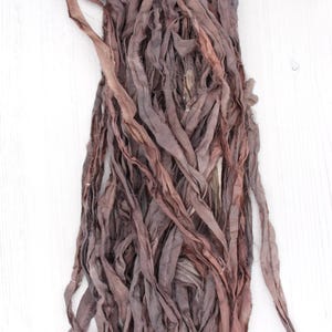 Recycled sari silk ribbon hand dyed in colourway Elemental by Perran Yarns
