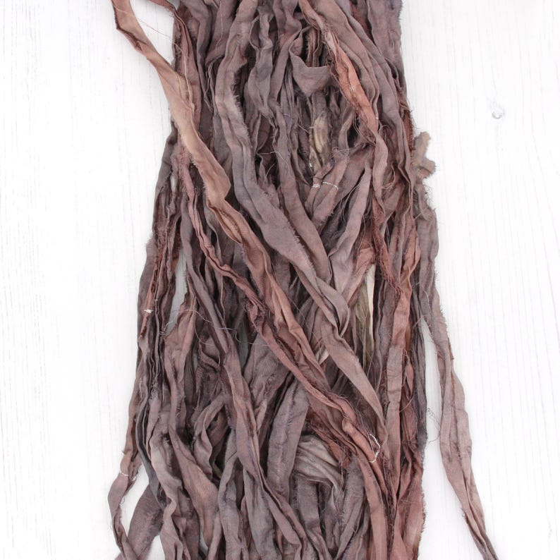 Recycled sari silk ribbon hand dyed in colourway Elemental by Perran Yarns