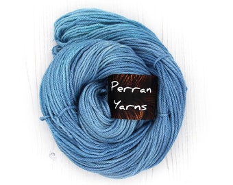 Cambridge Blue, hand dyed luxury aran weight Merino wool Silk blend yarn