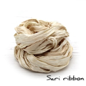 Recycled undyed sari or chiffon silk ribbon image 4