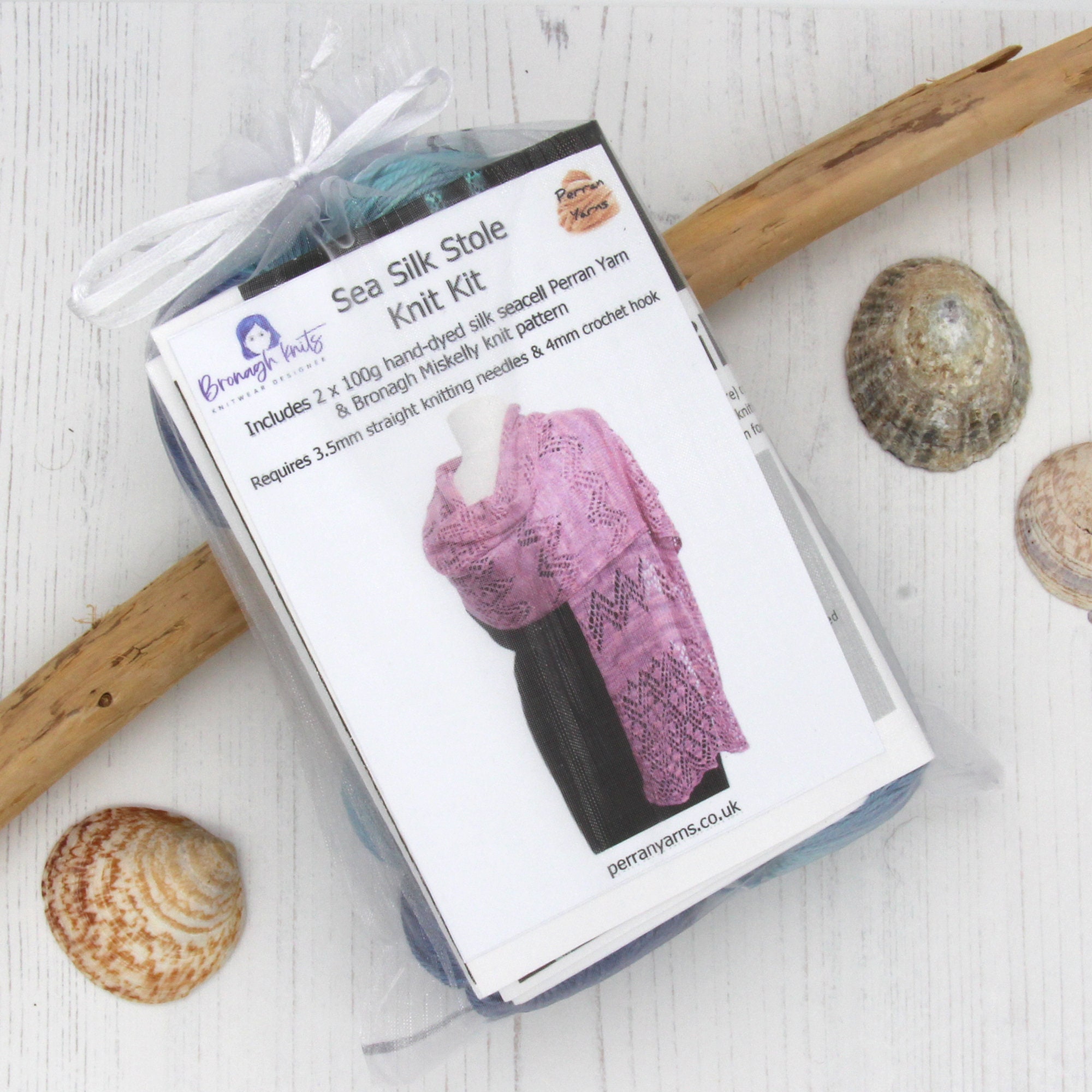 Sea Silk Stole Knit Kit With 4ply Silk Seacell Yarn, Choose Your 