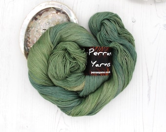 Green Goddess, Laceweight Tranquil silk baby camel hand dyed yarn