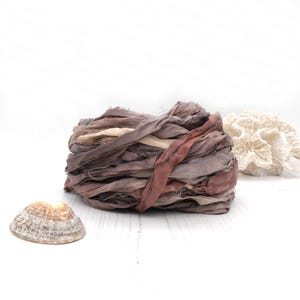 Recycled sari silk ribbon hand dyed in colourway Elemental by Perran Yarns