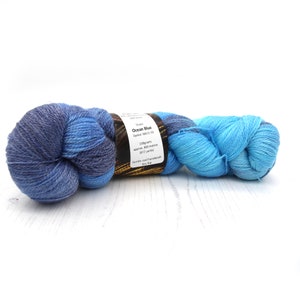 Ocean Blue, hand dyed 2 ply Bright Lace tencel merino yarn image 2