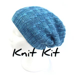 Beanie Hat knitting kit with hand dyed luxury aran yarn