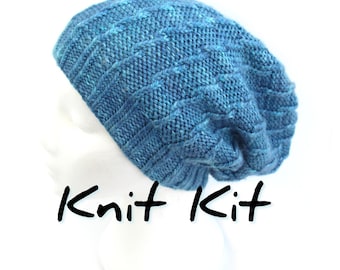 Beanie Hat knitting kit with hand dyed luxury aran yarn