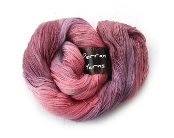Lace Sparkle merino silk yarn with silver stellina hand-dyed in colourway Winter Sunset