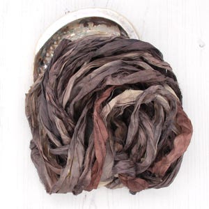 Recycled sari silk ribbon hand dyed in colourway Elemental by Perran Yarns