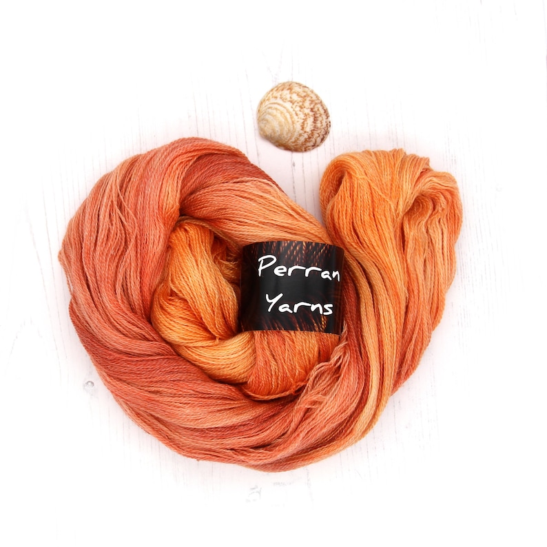 2ply Bright Lace tencel merino yarn handdyed in shade Burnished Orange image 1