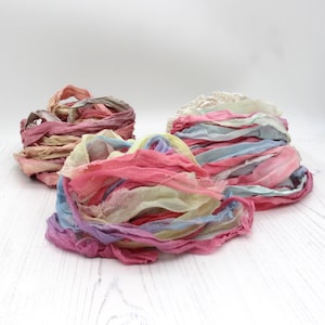 Unicorn Clouds, hand dyed recycled silk ribbon chiffon, sari & heavy chiffon image 1