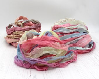 Unicorn Clouds, hand dyed recycled silk ribbon - chiffon, sari & heavy chiffon