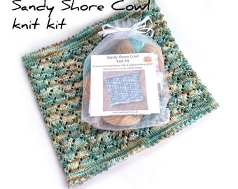 Sandy Shore Cowl knit kit with hand-dyed luxury 4ply yarn, choose your colour