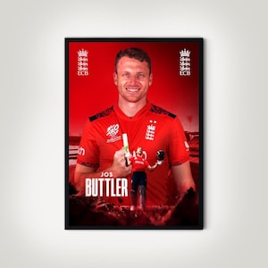 Póster de jugador de críquet de Jos Buttler / Impresión de Inglaterra, enmarcada, tamaño A4