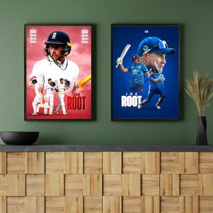 Juego de pósteres enmarcados de Joe Root Cricket / Láminas de jugadores de Inglaterra / Decoración deportiva de primera calidad / Tamaño A4