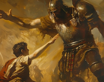 David and Goliath,  1 Samuel 17, Bible Art, DIGITAL PRINT GIFT, Christian Wall Art, Scripture Artwork, Religious Décor, Biblical Home Décor