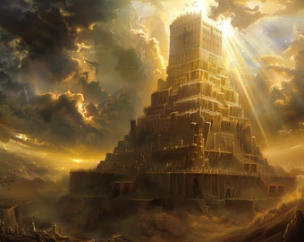 Wieża Babel, Księga Rodzaju 11:1–9, Sztuka biblijna, DRUK CYFROWY, Chrześcijańska sztuka ścienna, Dzieła Pisma Świętego, Wystrój religijny, Biblijny wystrój domu
