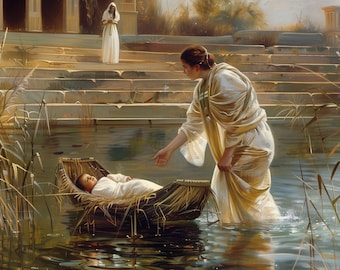 Baby Moses, Exodus 2:1-10, Sztuka biblijna, PREZENT W FORMIE CYFROWEGO DRUKU, Chrześcijańska sztuka ścienna, Dzieła Pisma Świętego, Wystrój religijny, Biblijny wystrój domu