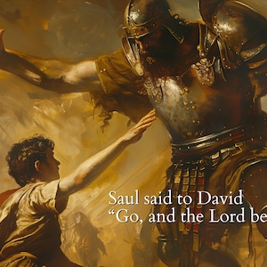 David and Goliath Verse,  1 Samuel 17, Bible Art, DIGITAL PRINT, Christian Wall Art, Scripture Art, Religious Décor, Biblical Home Décor