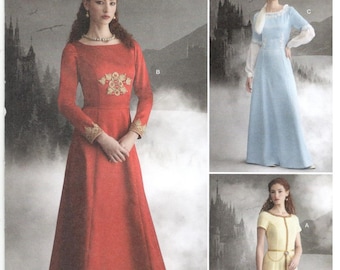 Simplicity 9812/11918 Size 16, 18, 20, 22, 24 Womens sewing pattern: Medieval gown costume, princess seam, long or short sleeve, small train