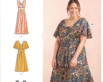 Simplicity 9325 / 11107 Size 20, 22, 24, 26, 28 Women's dress, back ties, long / knee length, flutter sleeve sewing pattern. Mother of bride