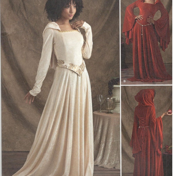 Simplicity 8866 Size 6-14 or 14-22 Women's sewing pattern, Hooded knit gown with back lace-up detail steampunk, historical, Cosplay fantasy