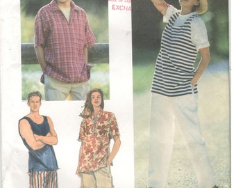 Simplicity 9478 Size L, XL Men's and women's sewing pattern.  Short sleeve top with collar, sleeveless tank, elastic waist pants and shorts