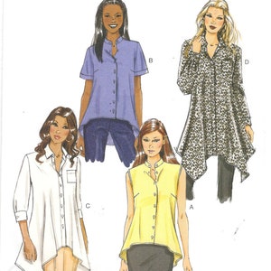 Butterick 5786 Size 16, 18, 20, 22, 24 Women&#39;s button down tunic / shirt sewing pattern. Sleeveless, long / short sleeve, asymmetric hem