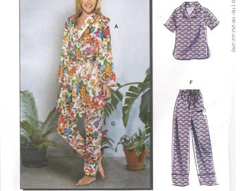 Mccall's 8056 Size 16, 18, 20, 22, 24 Women's sewing pattern: pajama pants or shorts, short / long sleeve top / shirt, robe with belt tie