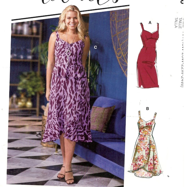 Mccall's 10630 / 8103 Size 18w, 20w, 22w, 24w Women's pattern: Summer dress with straps, slim skirt or wrap skirt, hi-lo hem, peplum
