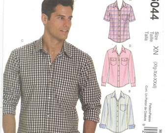 McCall's 6044 Size XL, XXL, XXL, 46, 48, 50, 52, 54, 56 Men's classic Shirt sewing pattern. Long / short sleeve shirt has collar, shaped hem