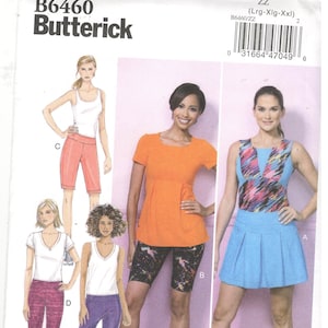 Butterick 6460 Size L, XL, XXL, 16, 18, 20, 22, 24, 26 Women&#39;s pattern: Skort, shorts and exercise / yoga pants in two lengths, knit fabrics