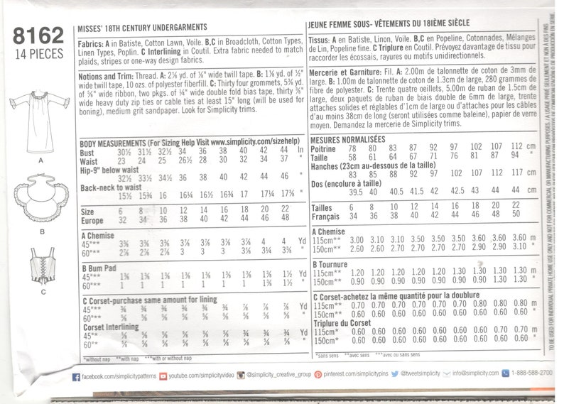 Simplicity 8162 Size 6-14 / 14, 16, 18, 20, 22 Women's pattern 18th century corset, shift, wide hip costume, American Duchess, undergarments image 3