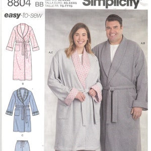 Simplicity 10390 / 8804 Size S-L /XL, XXL, XXXL Women's / men's plus size sewing pattern: elastic waist pajama pants and robe / house coat